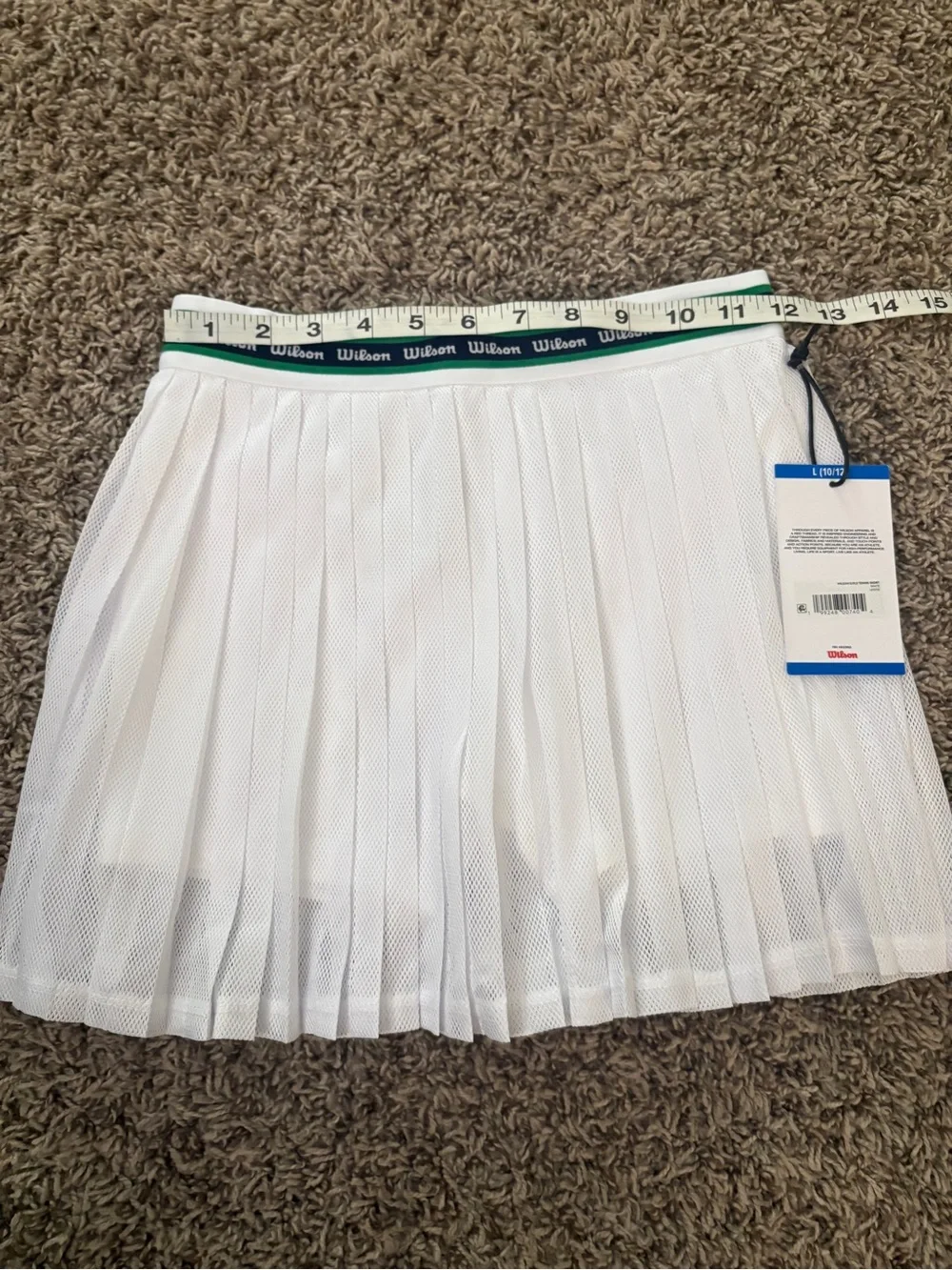 Wilson White Pleated Tennis Skort with Green-Trim Logo Waistband